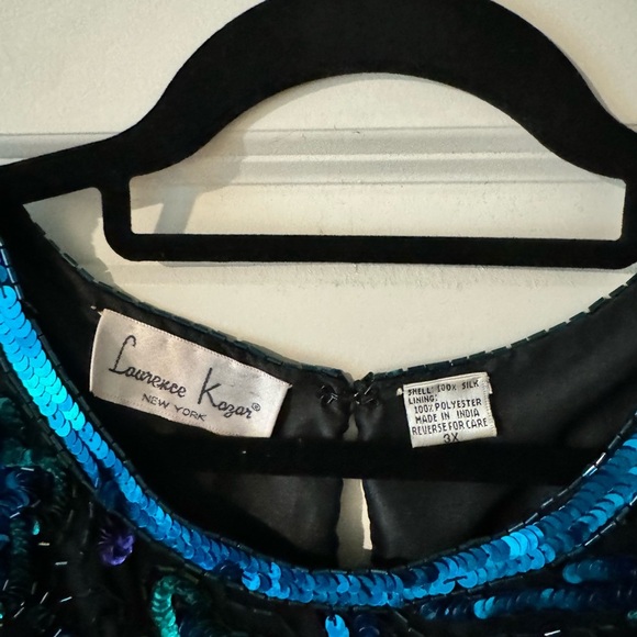 Vintage Laurence Kazar 100% Silk Beaded Sequin Blouse Plus 3X Blue Purple EUC - Picture 3 of 5